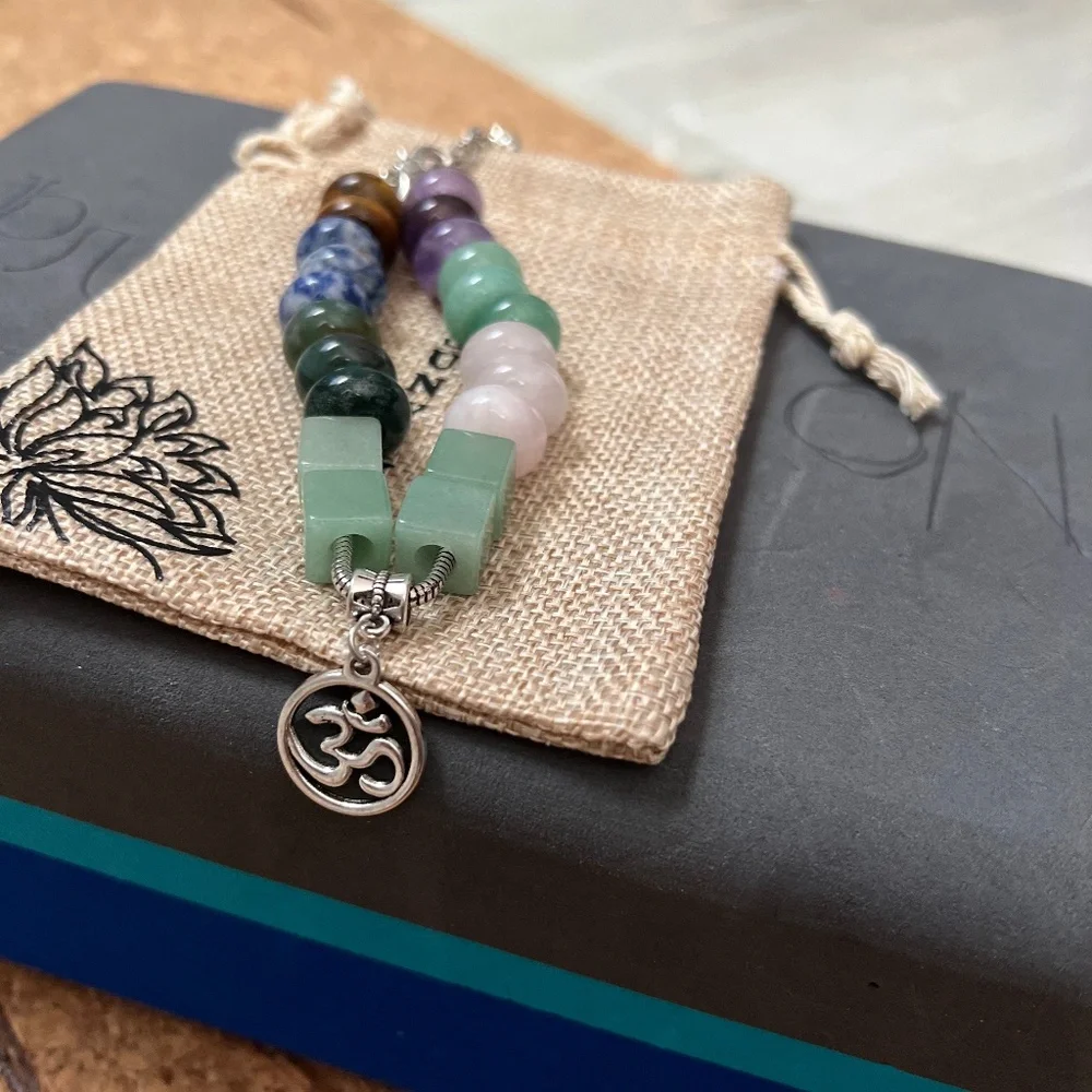 Natural Gemstone Chakra Anklet/Bracelet with OM - Picture 1 of 4